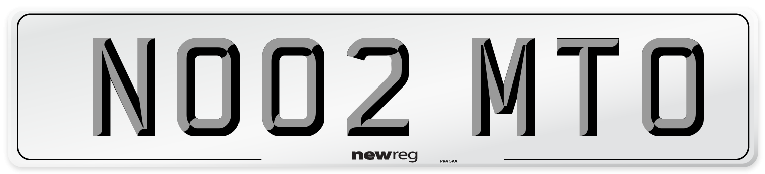 NO02 MTO Number Plate from New Reg